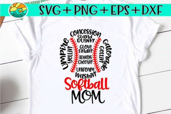 Softball Mom SVG Words Graphics for T-Shirt Designs