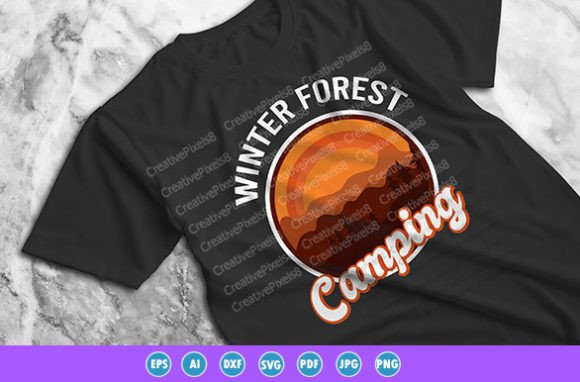 Winter Camping T-shirt Design Template